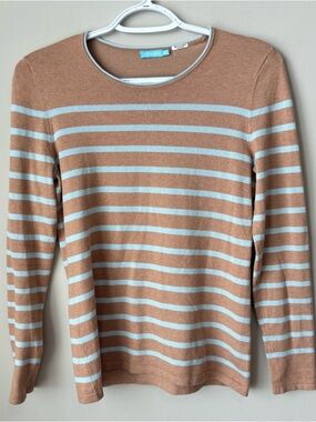 J.McLaughlin Striped Sweater XS Tan Blue Lightweight Preppy
